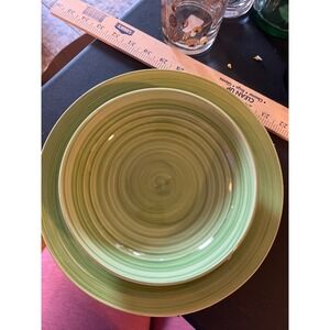 Tabletops Gallery Monterey Green Swirl Dinner Plate and Bowl Set Ceramic 2 Piece